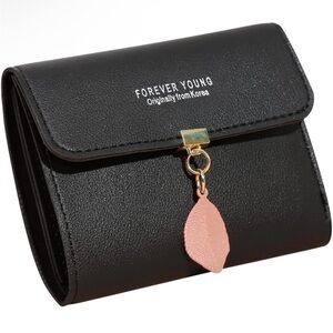 Elegant PU Leather Wallet w/Metal Snap Closure and Leaf Charm NWT